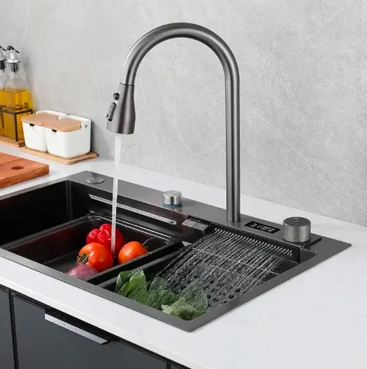 Grifo de cocina de dos botones estilo cascada